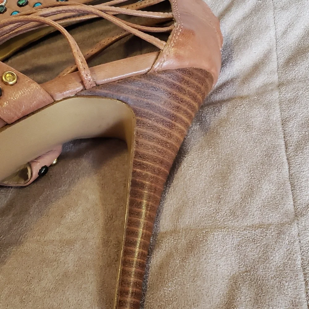 Nine West platform leather embelished heeled sandals - Picture 4 of 14